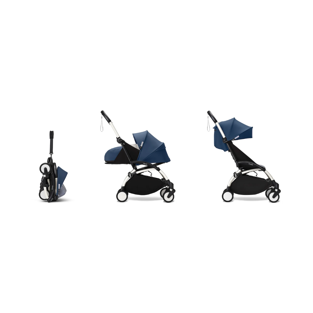 Stokke® YOYO³ stroller with newborn to toddler White/Air France Blue