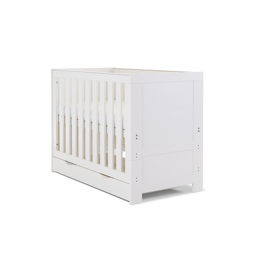 Obaby Nika Mini Cot Bed & Underdrawer White Wash