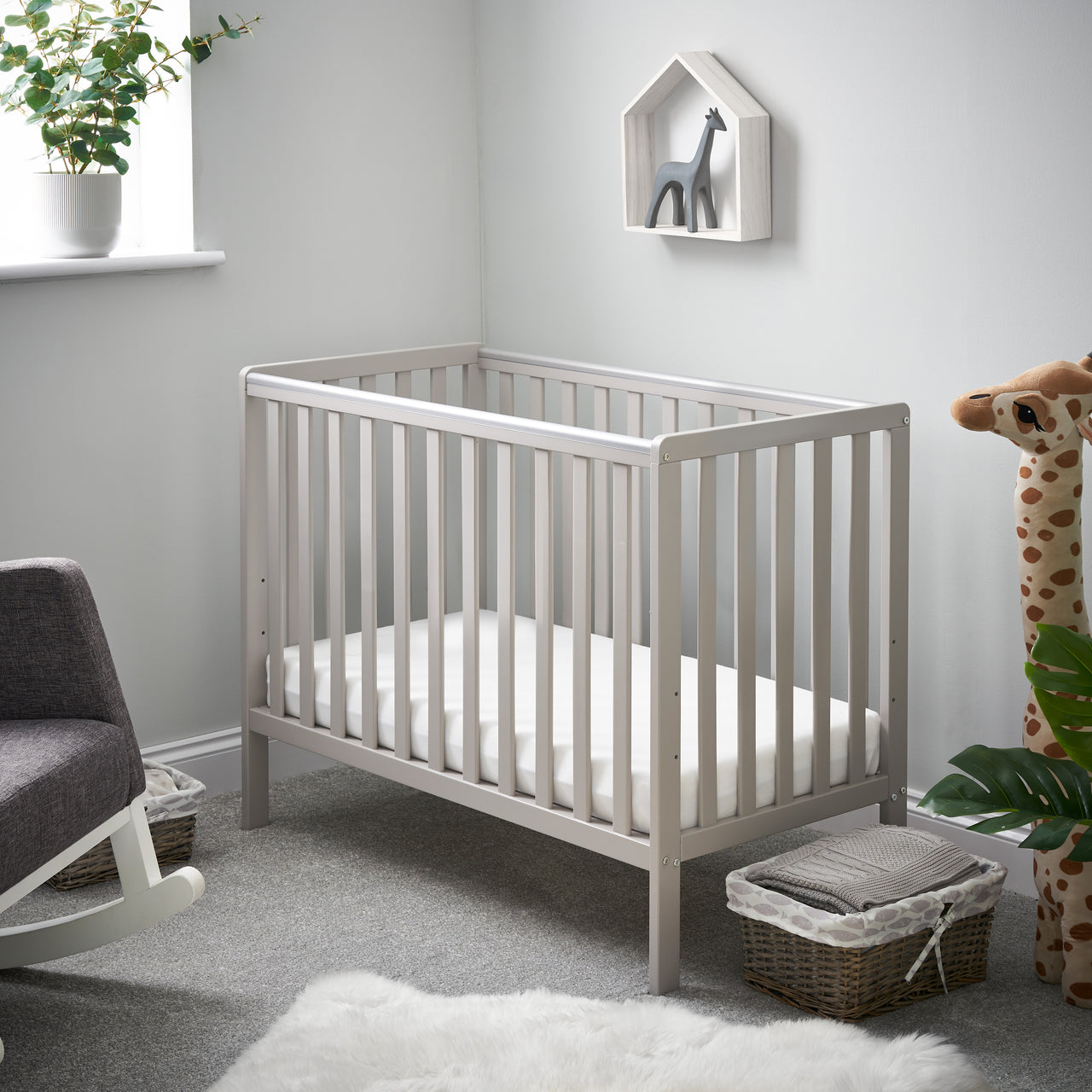 Obaby Bantam Space Saver Cot & Fibre Mattress Warm Grey