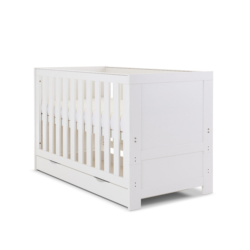 Obaby Nika Cot Bed & Under Drawer White Wash