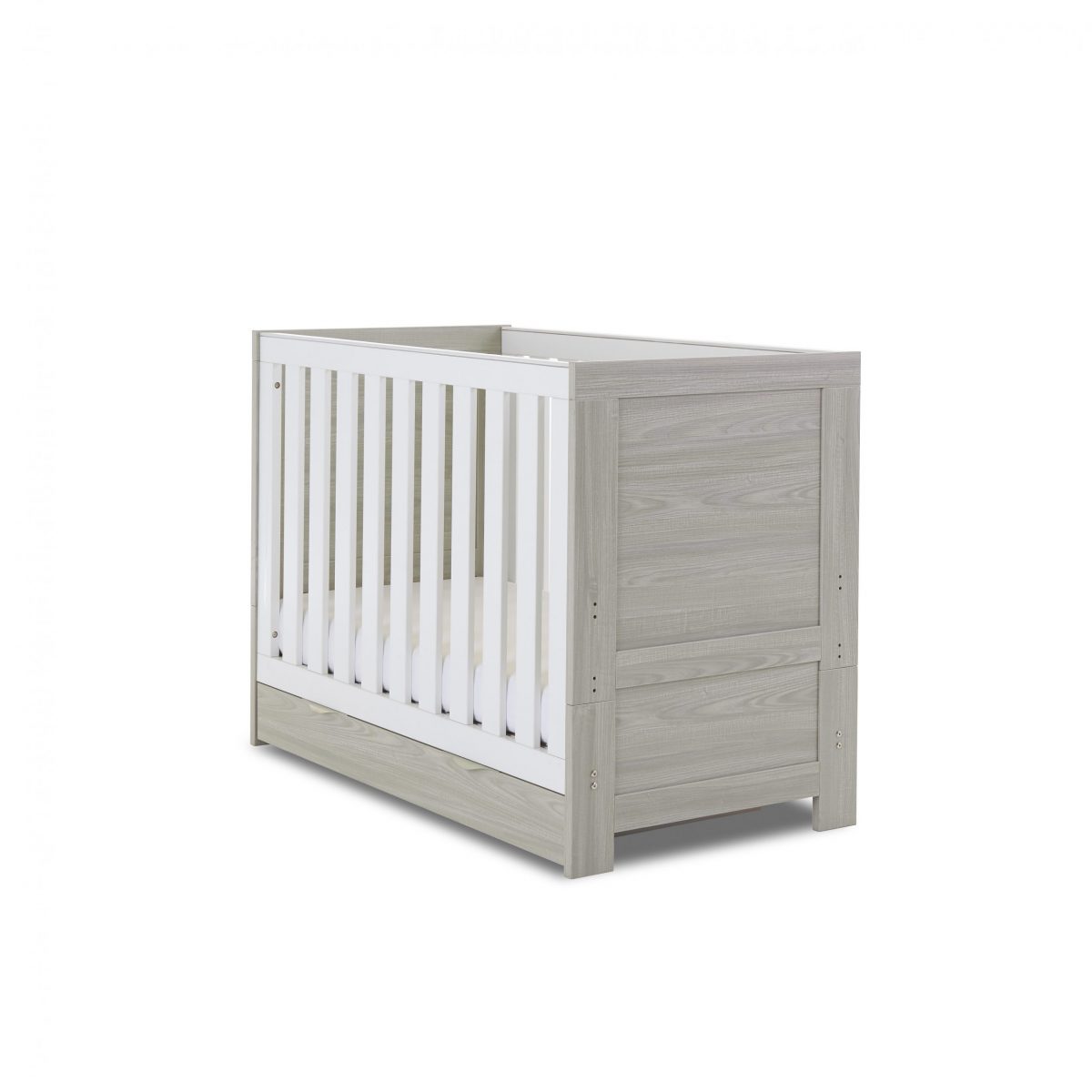 Obaby Nika Cot Bed & Under Drawer Grey Wash & White