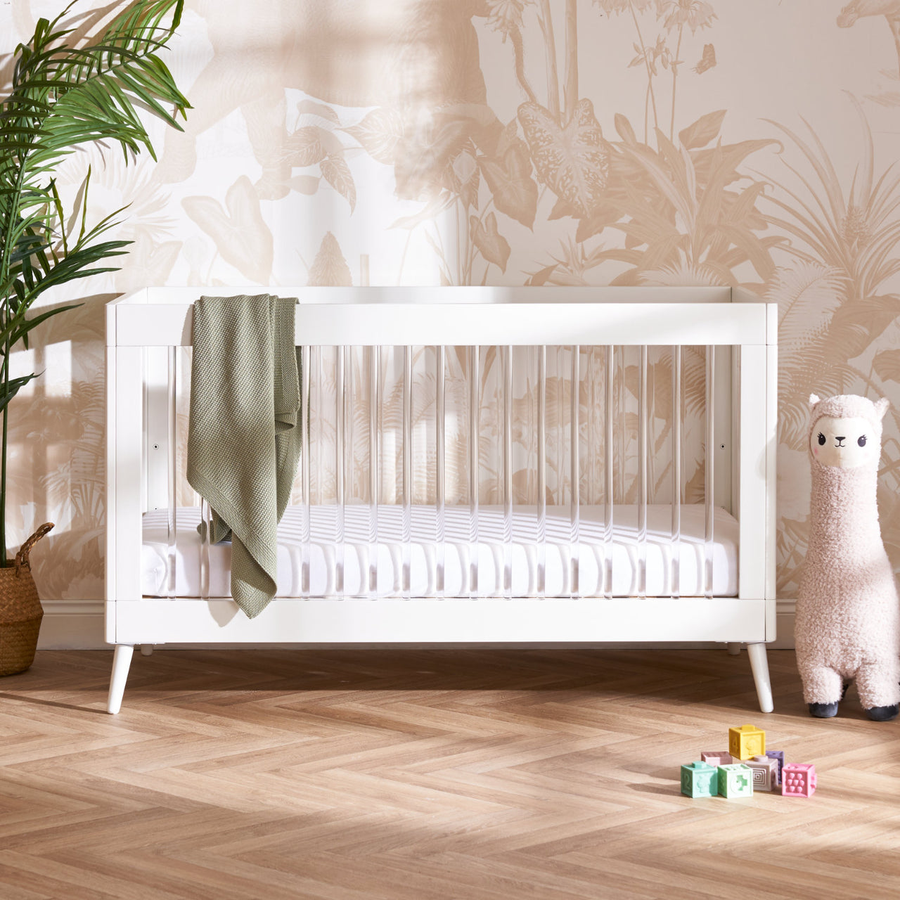 Obaby Maya Scandi Cot Bed, White with Acrylic