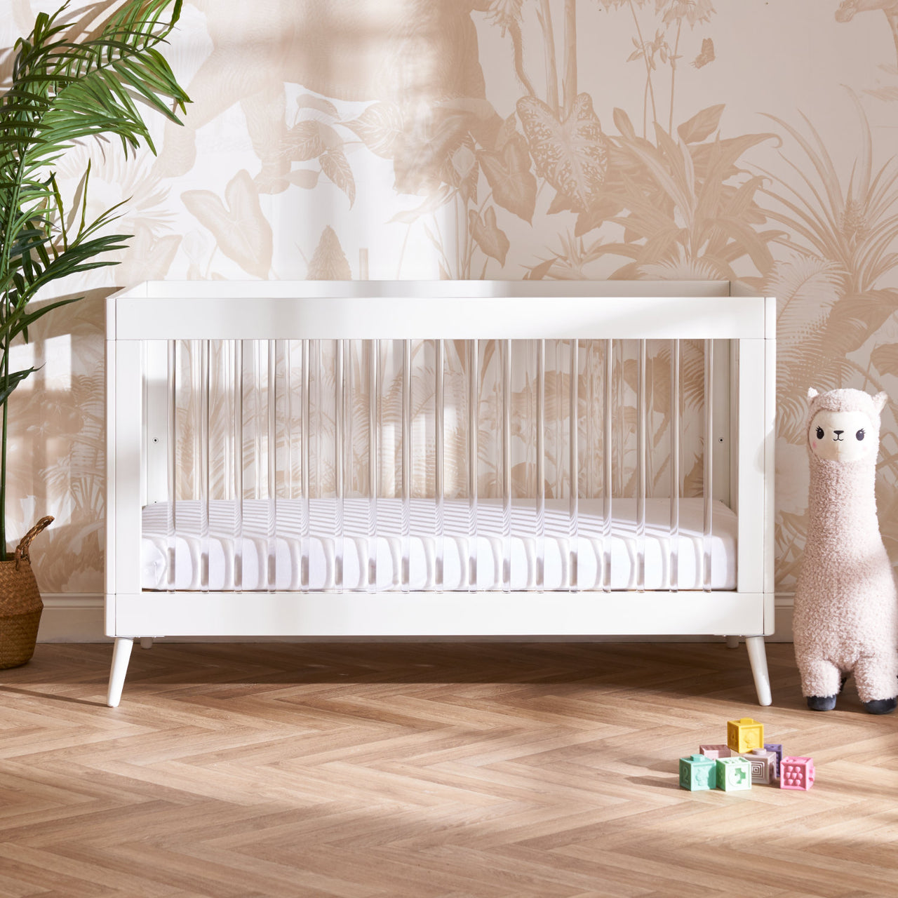 Obaby Maya Scandi Cot Bed, White with Acrylic