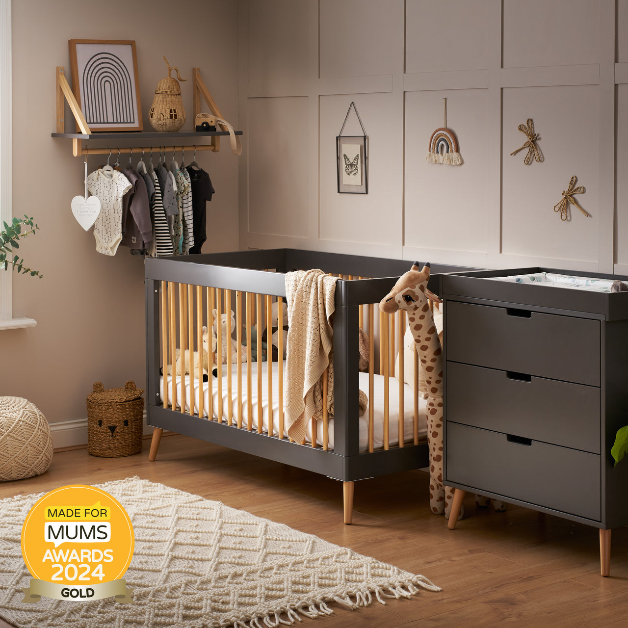 Obaby Maya Scandi 2 Piece Room Set Slate with Natural Slate