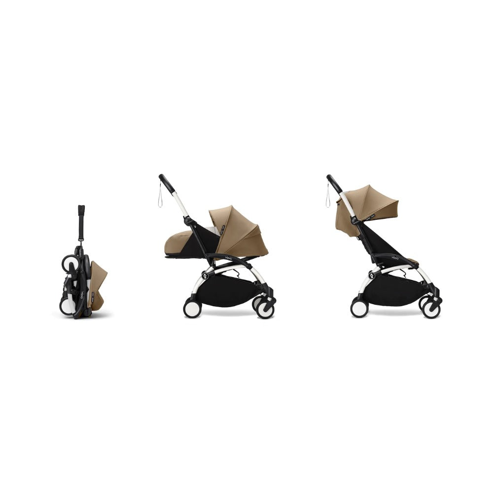 Stokke® YOYO³ stroller with newborn to toddler White/Toffee