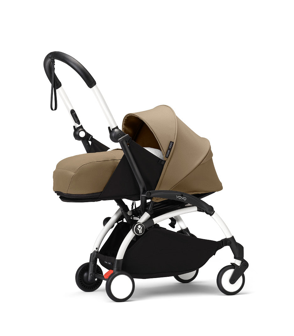 Stokke® YOYO³ stroller with newborn to toddler White/Toffee